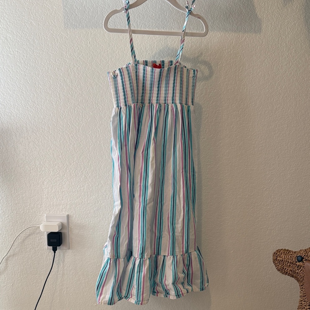 Joe Fresh Girls Smocked Stripe Dress Size 7/8 Rainbow Pastel Summer Sundress